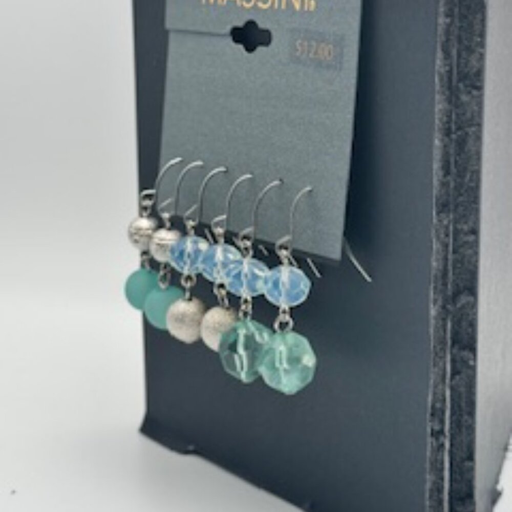 Massini Silver Toned Fishhook Dangle Earrings - Set of 3 - Silver/Turquoise/Blue - Picture 4 of 4